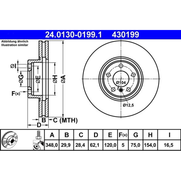ATE Bremsscheibe BMW Vorderachse X5/X6 07- 348Mm 24.0130-0199.1 ATE Bremsscheibe BMW Vorderachse X5/X6 07- 348Mm 24.0130-0199.1