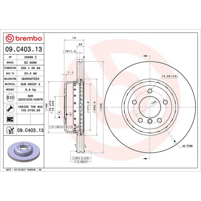 11 481 133 Brembo Premium VA zweiteilig 09.C403.13 11 481 133 Brembo Premium VA zweiteilig 09.C403.13