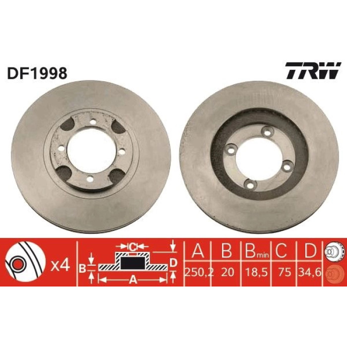 TRW Bremsscheibe DF1998 TRW Bremsscheibe DF1998