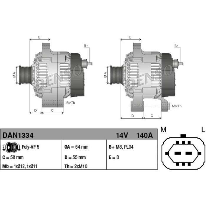 Denso Lichtmaschine DAN1334 Denso Lichtmaschine DAN1334