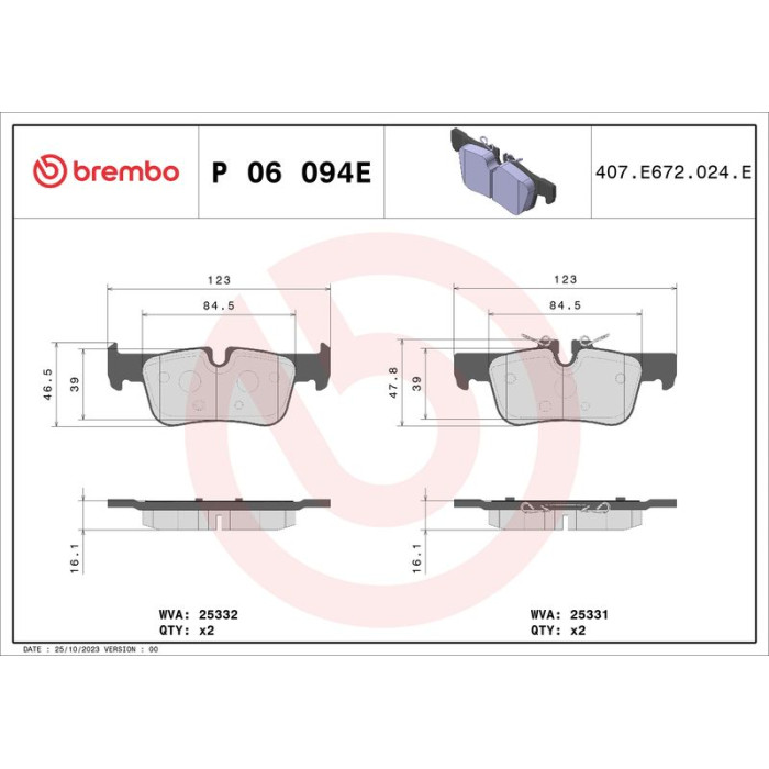 BREMBO Bremsbelagsatz, Scheibenbremse P 06 094E BREMBO Bremsbelagsatz, Scheibenbremse P 06 094E