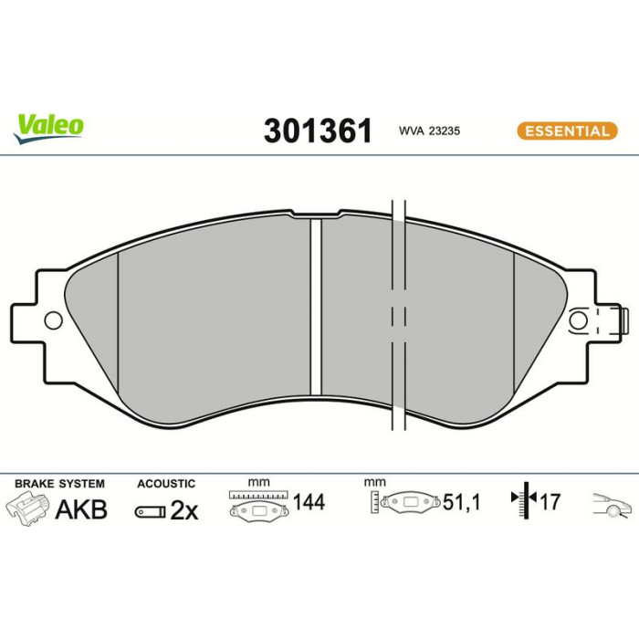 301361 Valeo Bremsbelagsatz 301361 301361 Valeo Bremsbelagsatz 301361