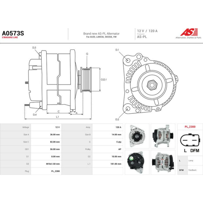 A0573S AS-PL Lichtmaschine (Generator) A0573S