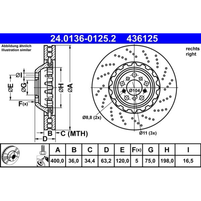 ATE Bremsscheibe BMW S. 5/6 4.4 11- Pr 24.0136-0125.2 ATE Bremsscheibe BMW S. 5/6 4.4 11- Pr 24.0136-0125.2