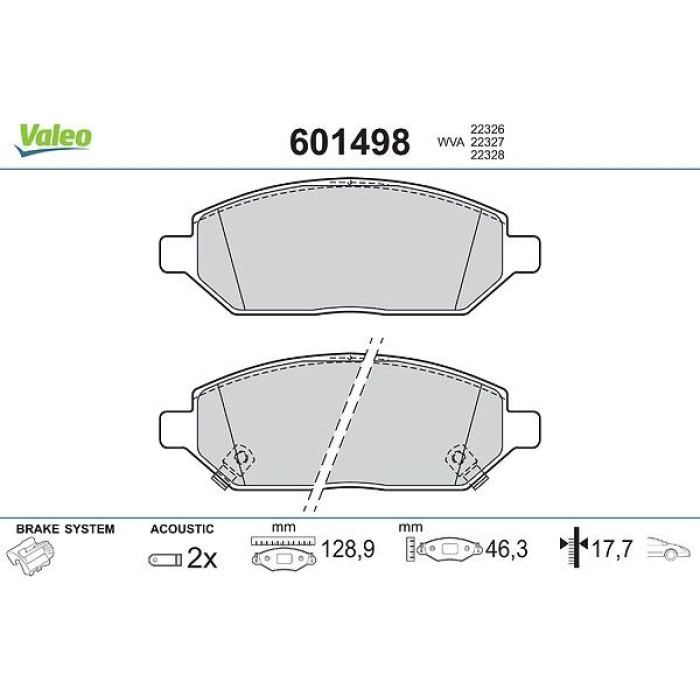 Valeo Bremsbelagsatz 601498 Valeo Bremsbelagsatz 601498