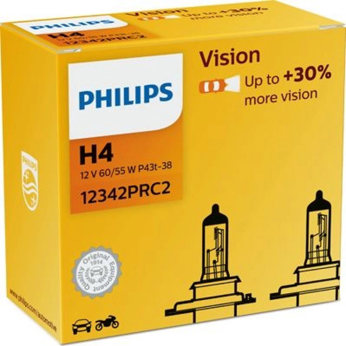 12342PRC2 PHILIPS H4 Halogenlampe Vision 12 V 60/55 W P43t-38 +30%, 2 Stück - 12342PRC2 - l