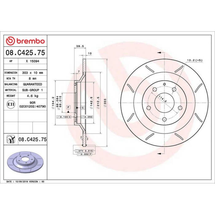 Brembo Bremsscheibe Hinterachse Brembo Max 08.C425.75 Brembo Bremsscheibe Hinterachse Brembo Max 08.C425.75