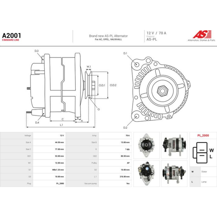 A2001 AS-PL Lichtmaschine (Generator) A2001