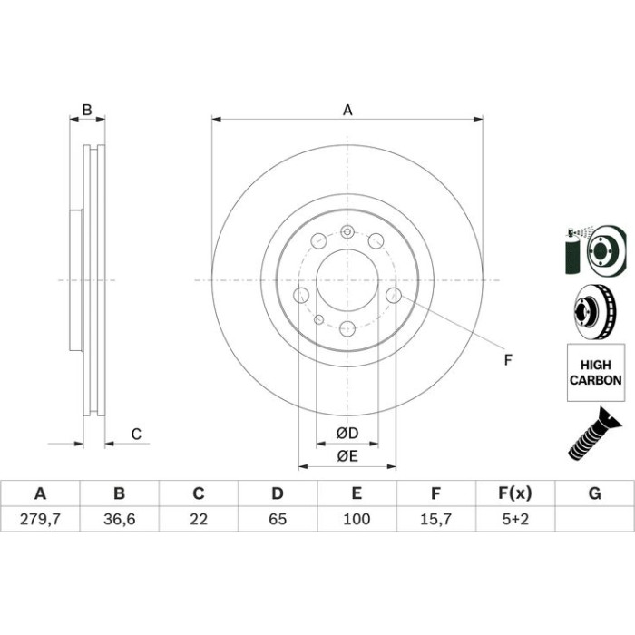 Bosch Bremsscheibe Vorderachse 0 986 478 852 Bosch Bremsscheibe Vorderachse 0 986 478 852