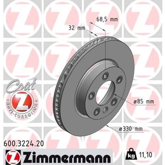 Zimmermann 13 481 018ZI Bremsscheibe Vorderachse links 600.3224.20 Zimmermann 13 481 018ZI Bremsscheibe Vorderachse links 600.3224.20