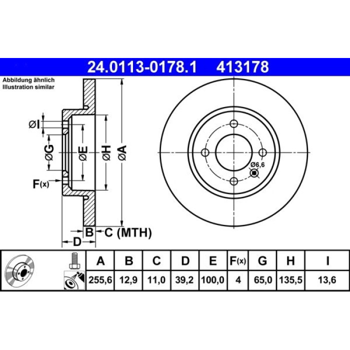 ATE Bremsscheibe VW Vorderachse Caddy/Golf/Passat/Vento 1.4-1.8/1.9D 88-04 24.0113-0178.1 ATE Bremsscheibe VW Vorderachse Caddy/Golf/Passat/Vento 1.4-1.8/1.9D 88-04 24.0113-0178.1