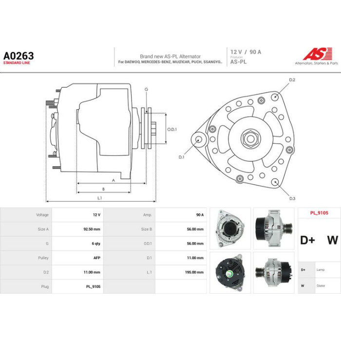 A0263 AS-PL Lichtmaschine (Generator) A0263