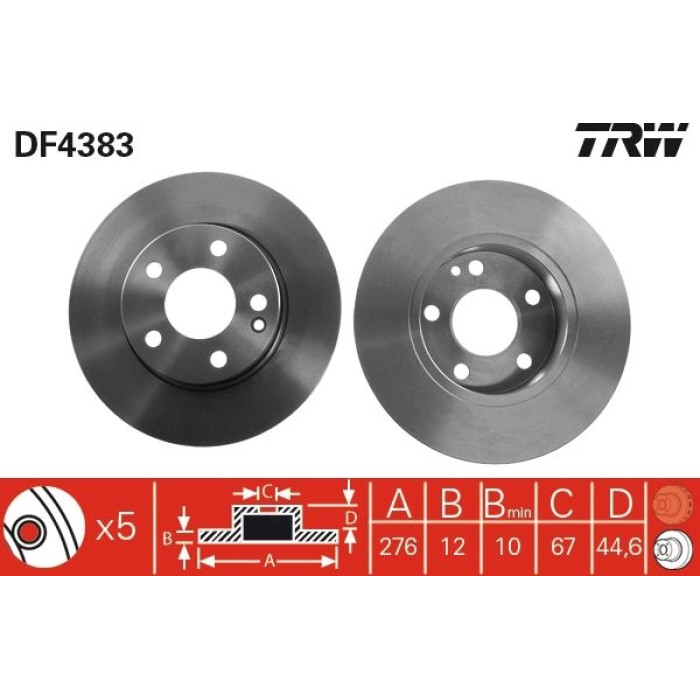 TRW Bremsscheibe Mercedes-Benz W169/W245 1 5-2 0 04-12 DF4383 TRW Bremsscheibe Mercedes-Benz W169/W245 1 5-2 0 04-12 DF4383