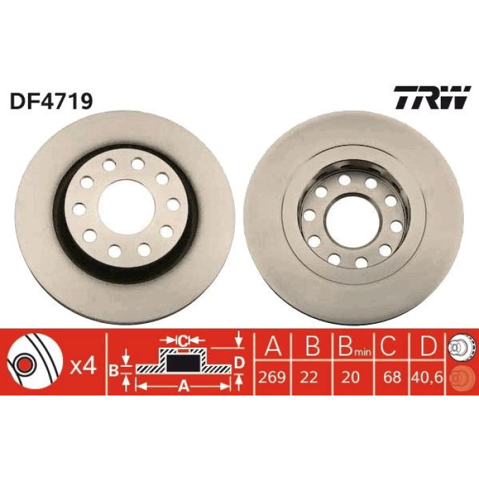 TRW Bremsscheibe Hinterachse DF4719 TRW Bremsscheibe Hinterachse DF4719
