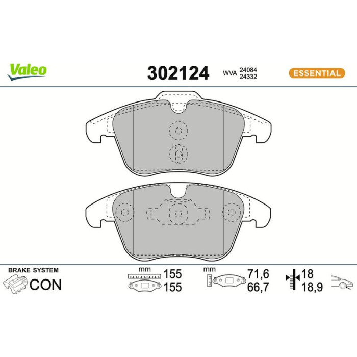 302124 Valeo Bremsbelagsatz 302124 302124 Valeo Bremsbelagsatz 302124