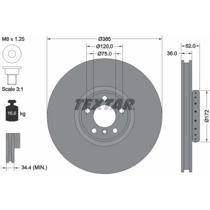 Textar Bremsscheibe 92266425 – links Textar Bremsscheibe 92266425 – links