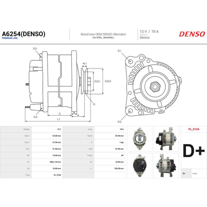 A6254(DENSO) AS-PL Lichtmaschine (Generator) A6254(DENSO) A6254(DENSO) AS-PL Lichtmaschine (Generator) A6254(DENSO)