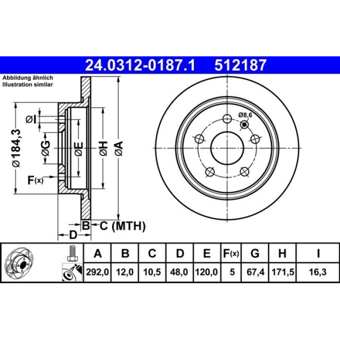 ATE Bremsscheibe Opel Hinterachse Insignia 1.4-2.0 08-17 PowerDisc 24.0312-0187.1 ATE Bremsscheibe Opel Hinterachse Insignia 1.4-2.0 08-17 PowerDisc 24.0312-0187.1