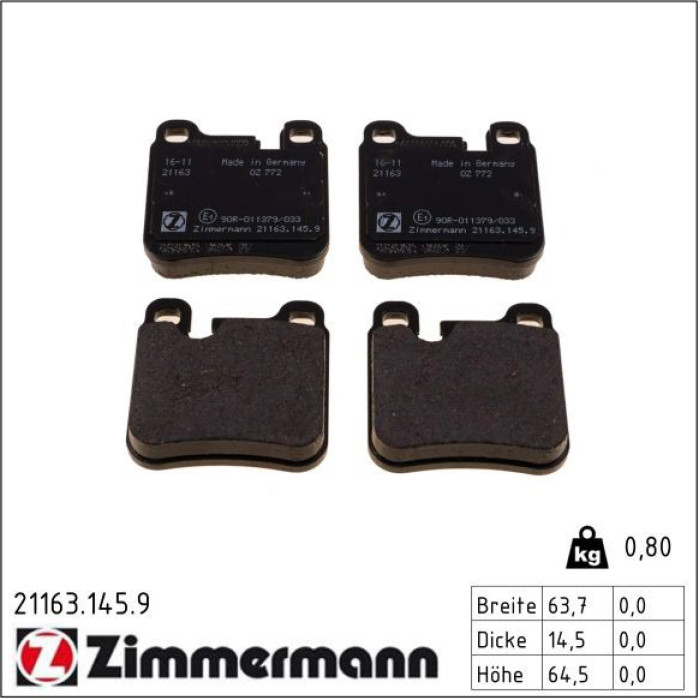 ZIMMERMANN Bremsbeläge 21163.145.9 ZIMMERMANN Bremsbeläge 21163.145.9