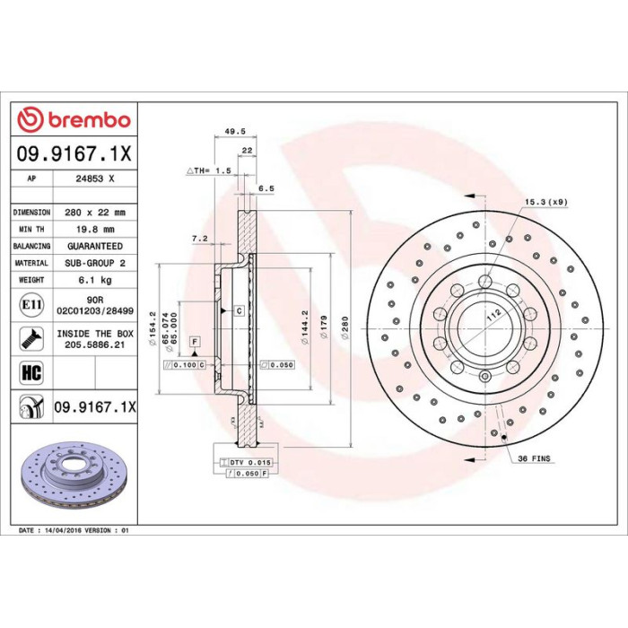 Brembo Bremsscheibe Vorderachse Xtra 09.9167.1X Brembo Bremsscheibe Vorderachse Xtra 09.9167.1X