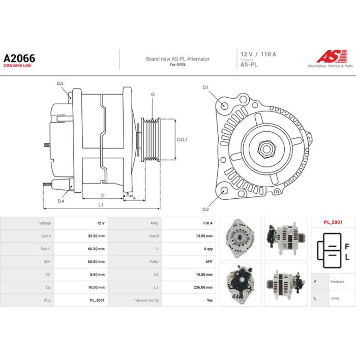 A2066 AS-PL Lichtmaschine (Generator) A2066 A2066 AS-PL Lichtmaschine (Generator) A2066