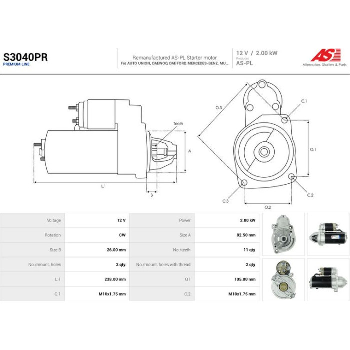 AS-PL Anlasser S3040PR AS-PL Anlasser S3040PR