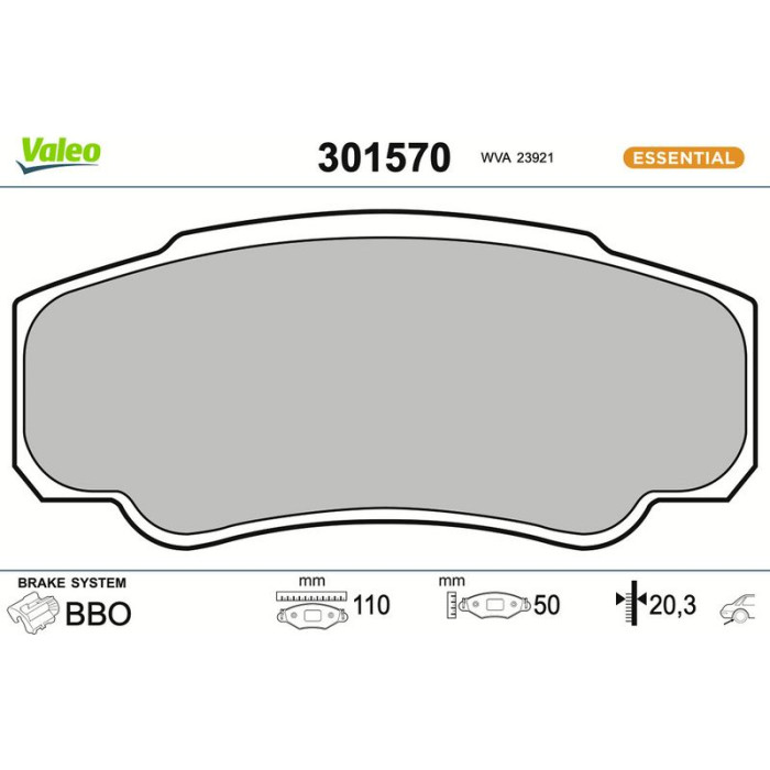 Valeo Bremsbelagsatz 301570 Valeo Bremsbelagsatz 301570