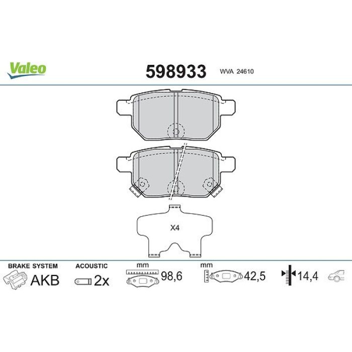 Valeo Bremsbelagsatz 598933 Valeo Bremsbelagsatz 598933