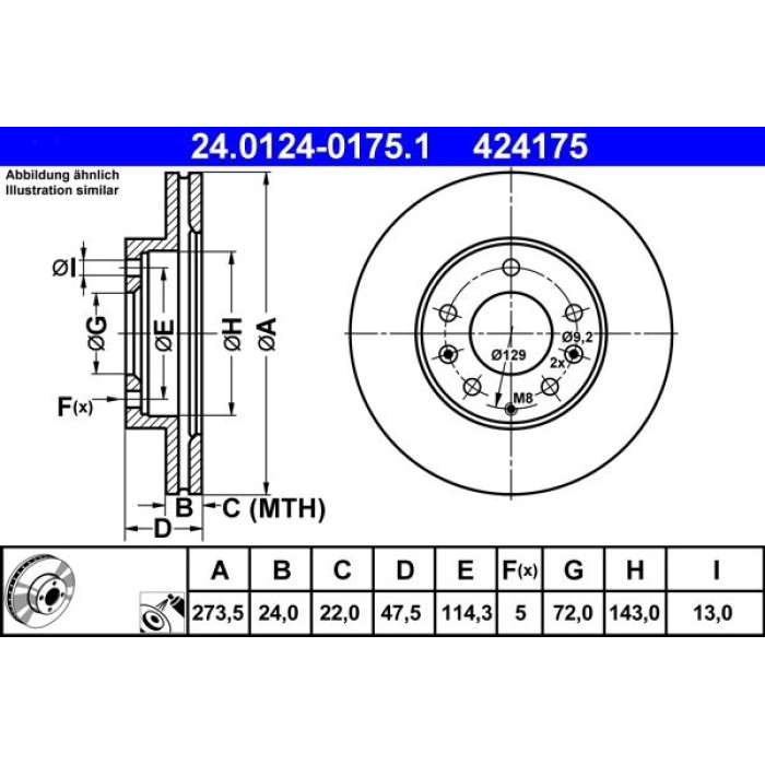 ATE Bremsscheibe Mazda S. 323/626/6/Premacy 98-07 24.0124-0175.1 ATE Bremsscheibe Mazda S. 323/626/6/Premacy 98-07 24.0124-0175.1
