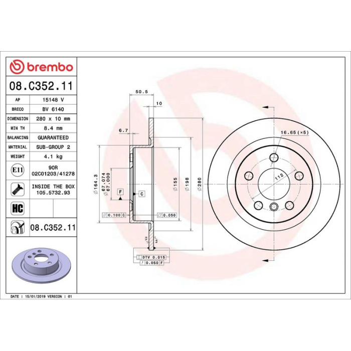 Brembo Bremsscheibe Hinterachse 08.C352.11 Brembo Bremsscheibe Hinterachse 08.C352.11