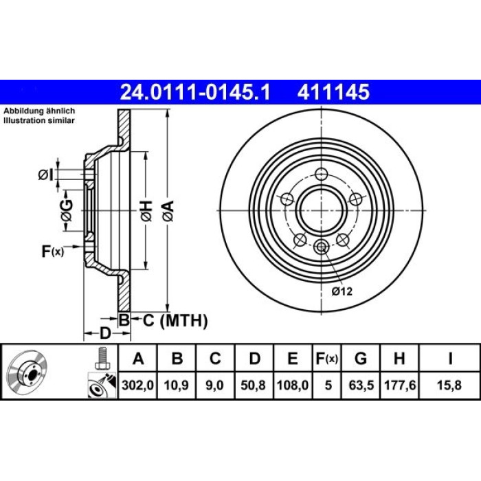 ATE Bremsscheibe Ford Hinterachse Focus/Galaxy/Mondeo/S-Max 06-15 24.0111-0145.1 ATE Bremsscheibe Ford Hinterachse Focus/Galaxy/Mondeo/S-Max 06-15 24.0111-0145.1