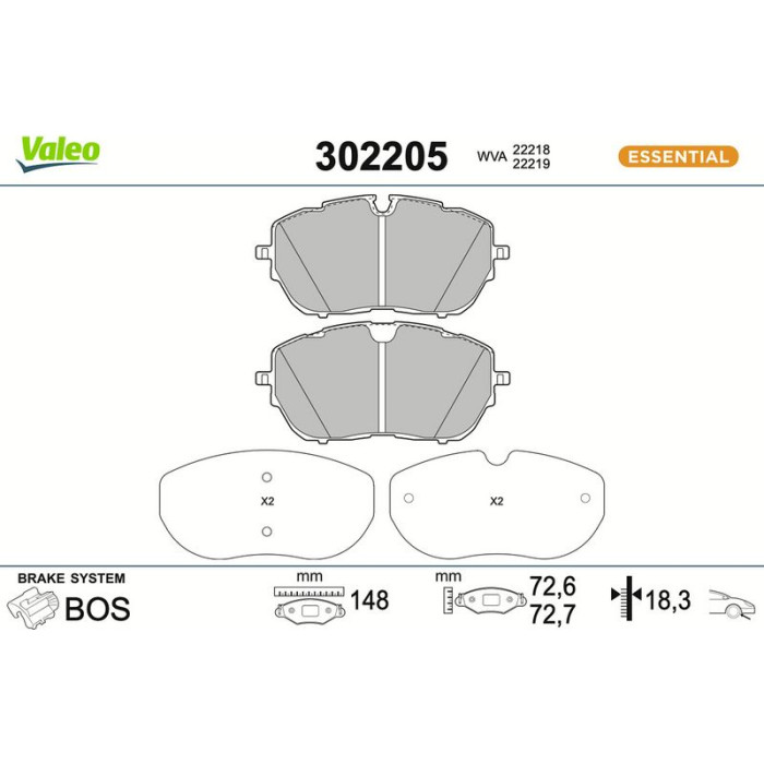 Valeo Bremsbelagsatz 302205 Valeo Bremsbelagsatz 302205