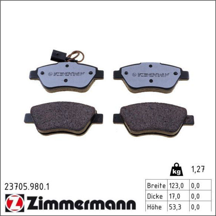 23705.980.1 ZIMMERMANN Bremsbelagsatz, Scheibenbremse 23705.980.1 23705.980.1 ZIMMERMANN Bremsbelagsatz, Scheibenbremse 23705.980.1
