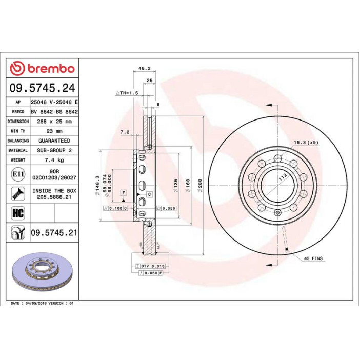 Brembo Bremsscheibe 09.5745.24 Brembo Bremsscheibe 09.5745.24
