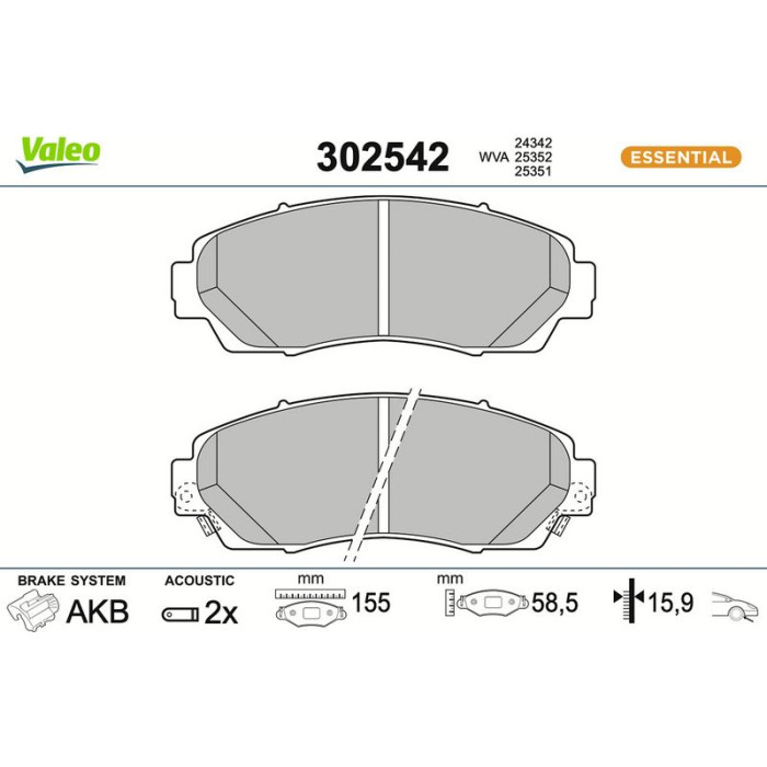 Valeo Bremsbelagsatz 302542 Valeo Bremsbelagsatz 302542
