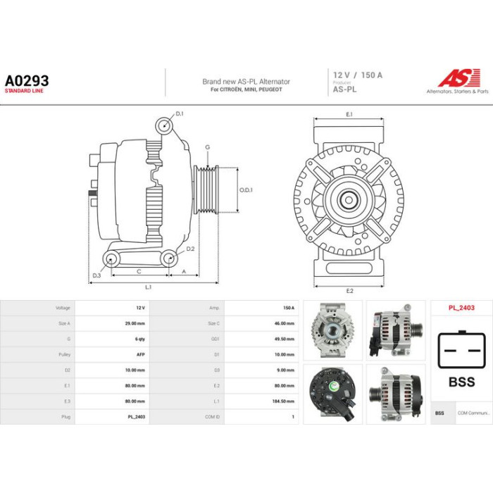 A0293 AS-PL Lichtmaschine (Generator) A0293