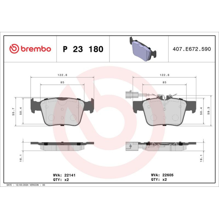 P 23 180 Brembo Prime Bremsbelagsatz Hinterachse – P 23 180 – 123 x 56 x 16 mm – Bremssystem Teves – OE Nummer 0000077368716 P 23 180 Brembo Prime Bremsbelagsatz Hinterachse – P 23 180 – 123 x 56 x 16 mm – Bremssystem Teves – OE Nummer 0000077368716