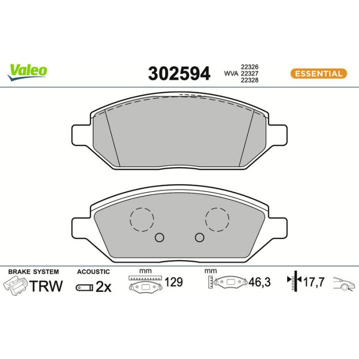 Valeo Bremsbelagsatz 302594 Valeo Bremsbelagsatz 302594