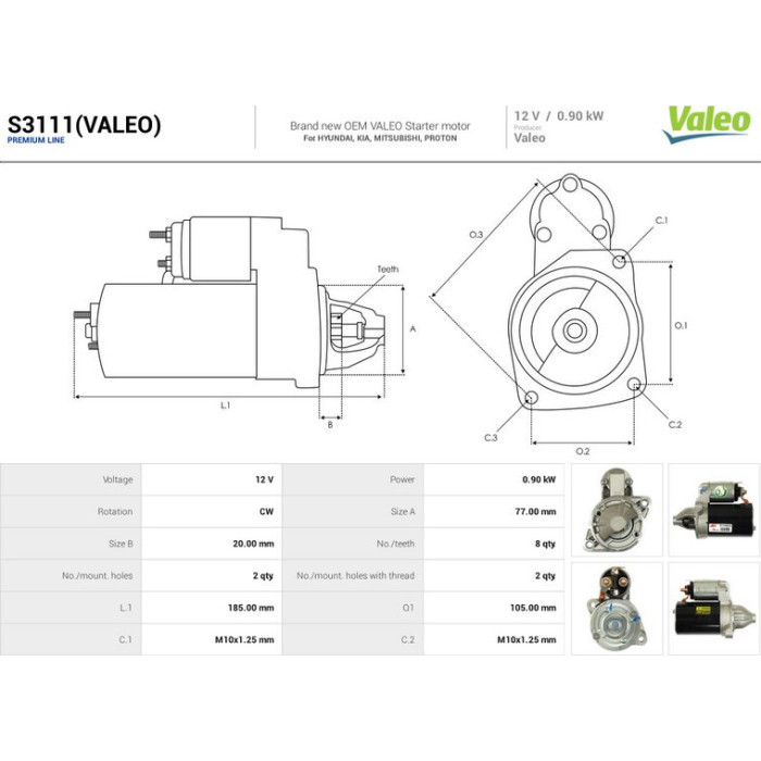 S3111(VALEO) AS-PL Anlasser (Starter) S3111(VALEO) S3111(VALEO) AS-PL Anlasser (Starter) S3111(VALEO)
