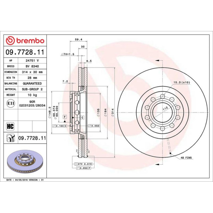 Brembo Bremsscheibe Vorderachse 09.7728.11 Brembo Bremsscheibe Vorderachse 09.7728.11