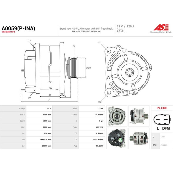 A0059(P-INA) AS-PL Lichtmaschine (Generator) A0059(P-INA)