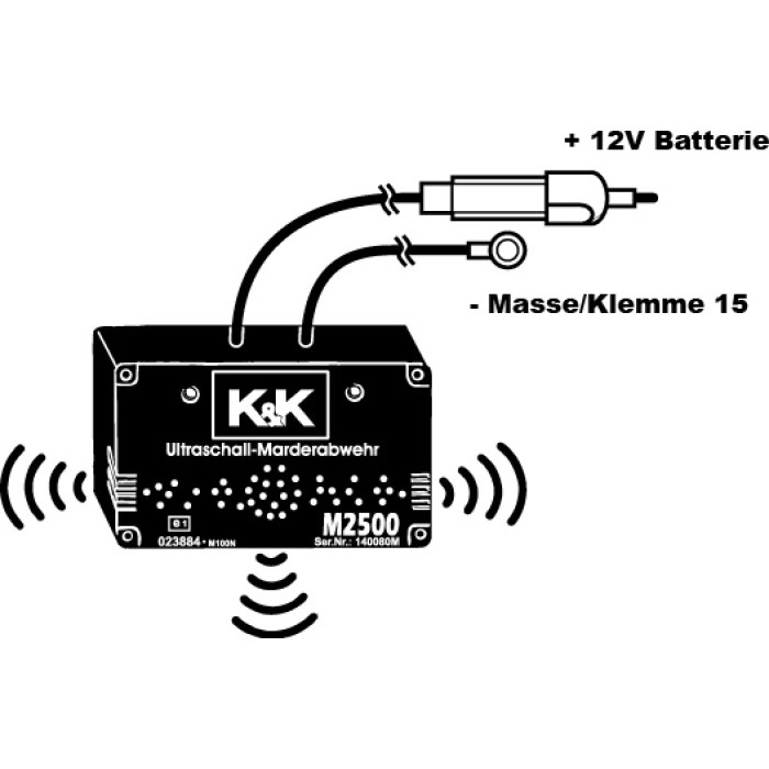 K&K M2500 Marderabwehr Ultraschall 12 V – 180° Marderschutz, 105 dB, CAN-Bus & Hybrid K&K M2500 Marderabwehr Ultraschall 12 V – 180° Marderschutz, 105 dB, CAN-Bus & Hybrid