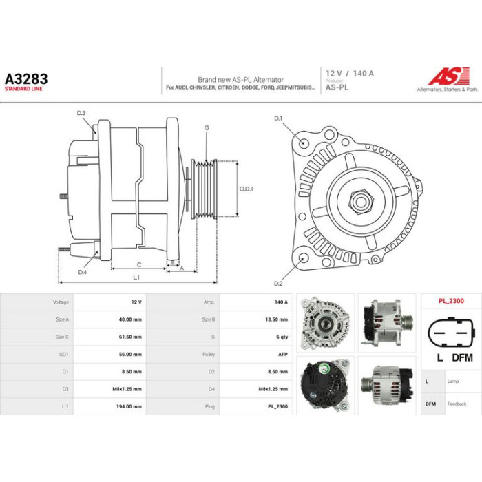 A3283 AS-PL Lichtmaschine (Generator) A3283 A3283 AS-PL Lichtmaschine (Generator) A3283