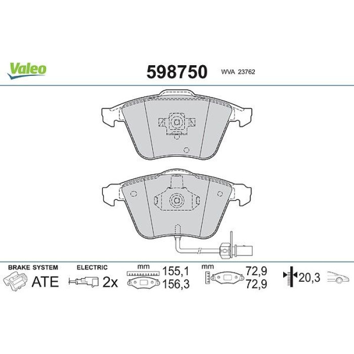 Valeo Bremsbelagsatz 598750 Valeo Bremsbelagsatz 598750