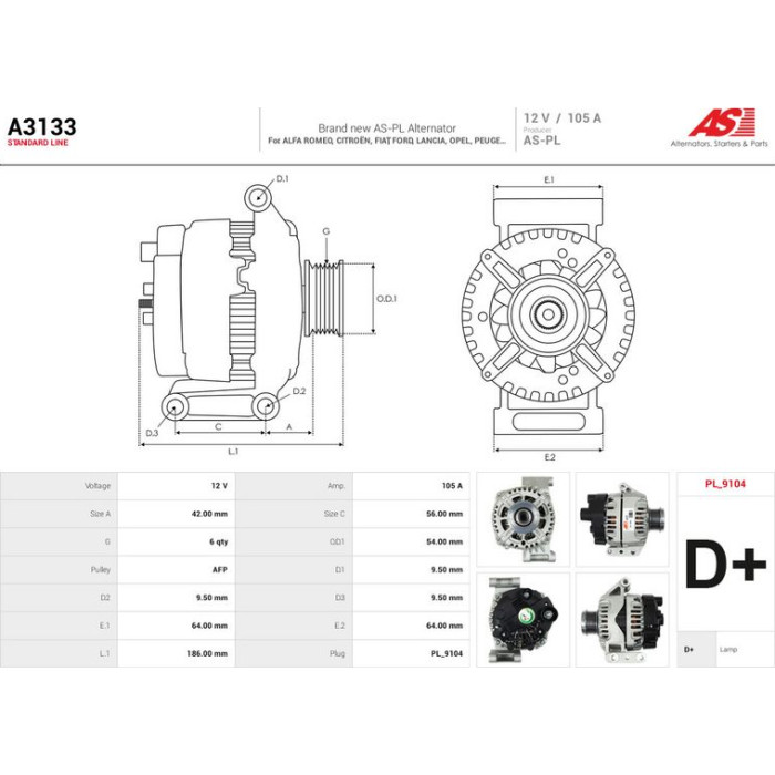A3133 AS-PL Lichtmaschine (Generator) A3133