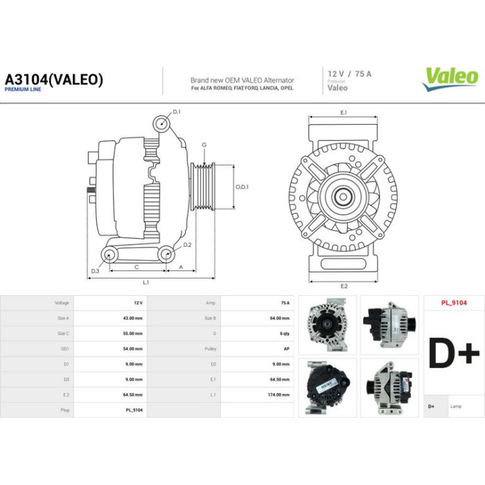 A3104(VALEO) AS-PL Lichtmaschine (Generator) A3104(VALEO)