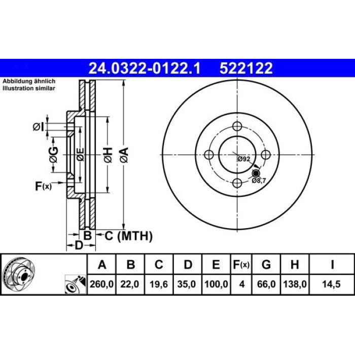 ATE Bremsscheibe BMW S. 3 1.6-2.7 83-94 PowerDisc 24.0322-0122.1