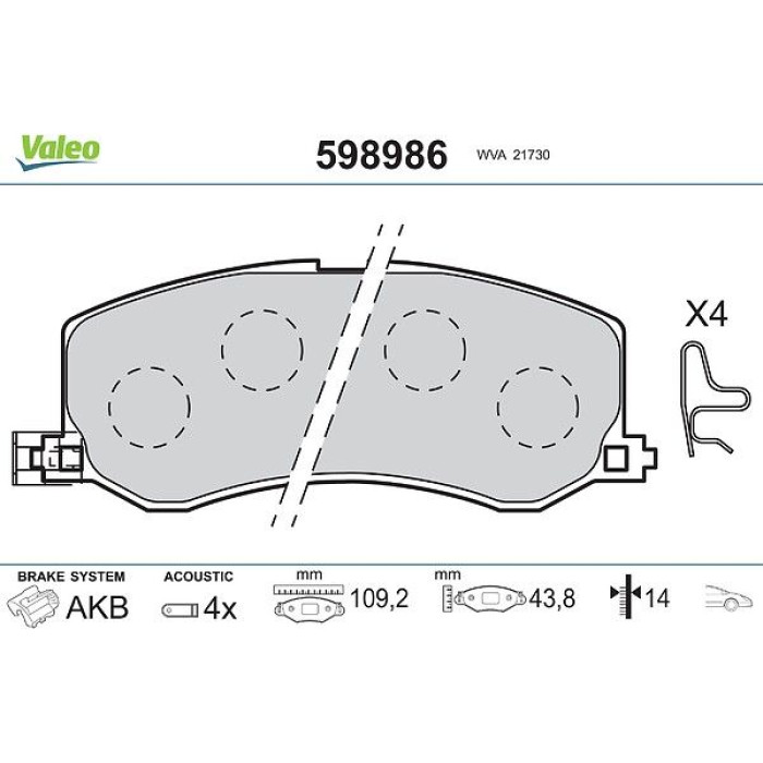 Valeo Bremsbelagsatz 598986 Valeo Bremsbelagsatz 598986