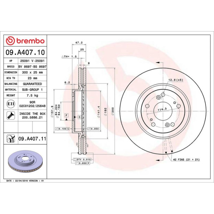 Brembo Bremsscheibe Vorderachse 09.A407.11