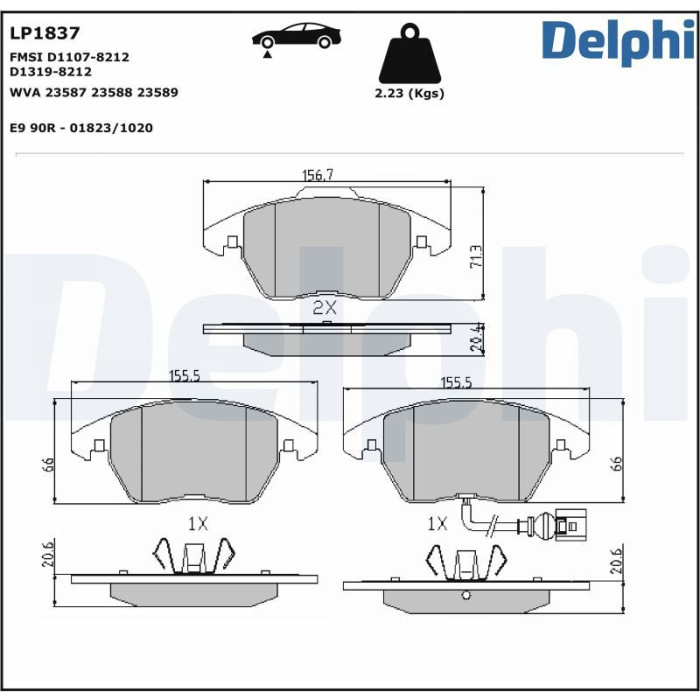 Delphi Bremsbelagsatz LP1837 Delphi Bremsbelagsatz LP1837